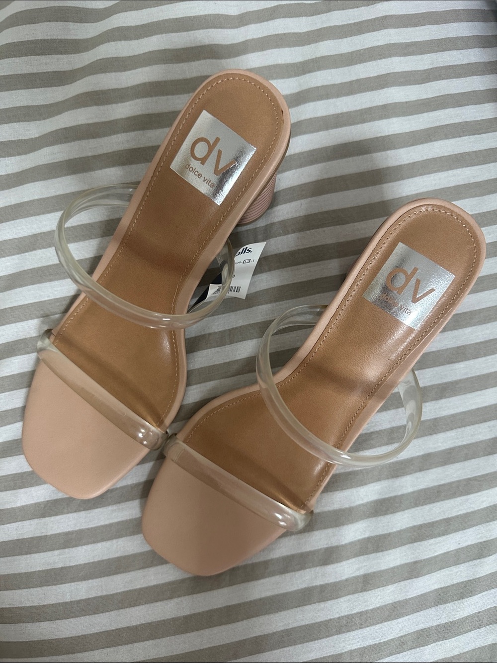 DV by Dolce Vita Nude Blush Clear-Strap Block Heel Mules
